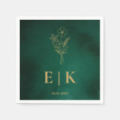 Emerald Green & Gold Monogram Wildflower Wedding Servet (Voorkant)