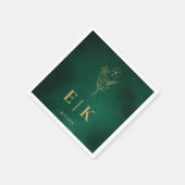 Emerald Green & Gold Monogram Wildflower Wedding Servet (Hoek)