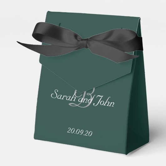 Emerald Green & Gold Name Monogram Wedding Bedankdoosjes (Voorkant Zijde)