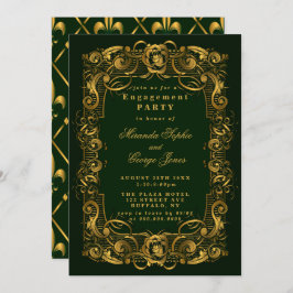 Emerald Green Gold Ornament Verloving Uitnodiginge Kaart