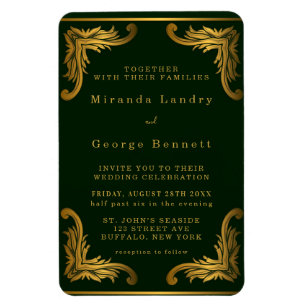 Emerald Green Gold Ornament Wedding Invitation Magneet