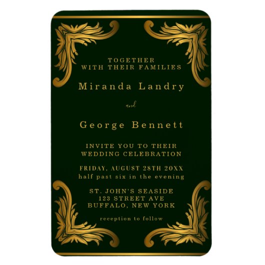 Emerald Green Gold Ornament Wedding Invitation Magneet (Verticaal)