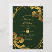 Emerald Green Gold Ornament Wedding Invitations Kaart (Voorkant)
