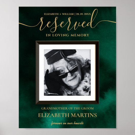 Emerald Green & Gold Overleden gereserveerde zitpl Poster (Voorkant)