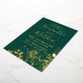 Emerald Green & Gold Peony Modern Floral Wedding Folie Uitnodiging (Gedraaid)