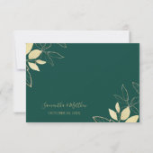 Emerald Green & Gold Peony Modern Floral Wedding RSVP Kaartje (Achterkant)