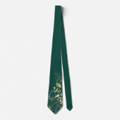 Emerald Green & Gold Peony Modern Floral Wedding Stropdas (Voorkant)