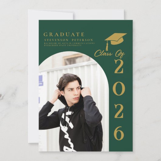 Emerald Green & Gold Photo Graduation announcement (Voorkant)