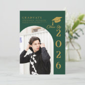Emerald Green & Gold Photo Graduation announcement (Staand voorkant)