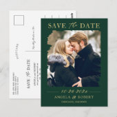 Emerald Green Gold Photo Lijst Save the Date Briefkaart (Voorkant / Achterkant)