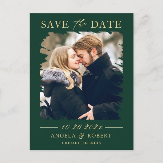 Emerald Green Gold Photo Lijst Save the Date Briefkaart (Voorkant)