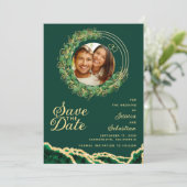 Emerald Green & Gold Photo QR-code legant Save The Date (Staand voorkant)