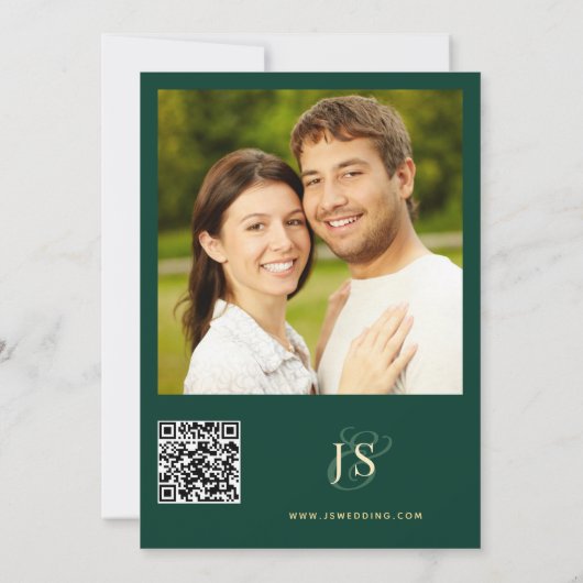 Emerald Green & Gold Photo QR-code legant Save The Date (Achterkant)