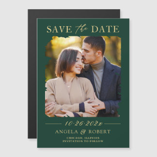 Emerald Green Gold Photo Save the Date Magnet