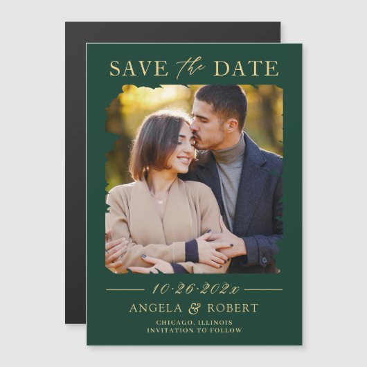 Emerald Green Gold Photo Save the Date Magnet (Voorkant / Achterkant)
