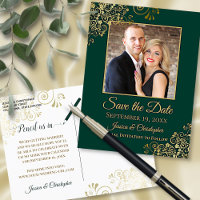 Emerald Green & Gold Photo Save the Date Wedding