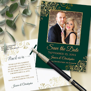 Emerald Green & Gold Photo Save the Date Wedding Aankondigingskaart