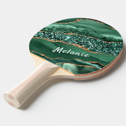 Emerald Green Gold Ping Pong Paddle Aangepaste naa Tafeltennisbatje (Voorkant Gekanteld)