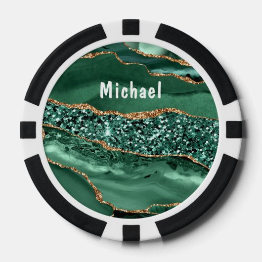 Emerald Green Gold Poker Chips met aangepaste naam (Voorkant)