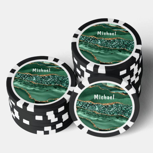 Emerald Green Gold Poker Chips met aangepaste naam (Opstapeling)