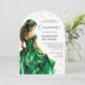 Emerald Green Gold Princess Quinceañera Kaart (Staand voorkant)