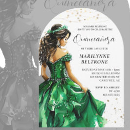 Emerald Green Gold Princess Quinceañera Kaart
