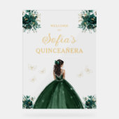 Emerald Green Gold Princess Quinceañera Welkom Acryl Bord (Voorkant)