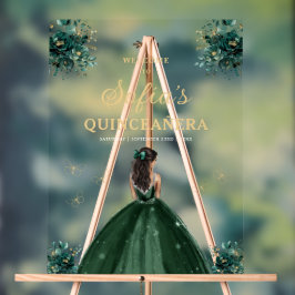 Emerald Green Gold Princess Quinceañera Welkom Acryl Bord