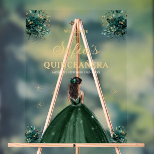 Emerald Green Gold Princess Quinceañera Welkom Acryl Bord