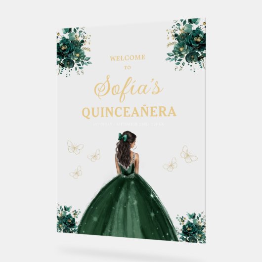 Emerald Green Gold Princess Quinceañera Welkom Acryl Bord (Hoek)