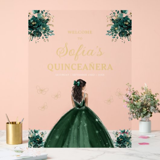 Emerald Green Gold Princess Quinceañera Welkom Acryl Bord (Huwelijk)