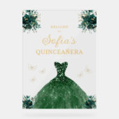 Emerald Green Gold Princess Quinceañera Welkom Acryl Bord (Voorkant)