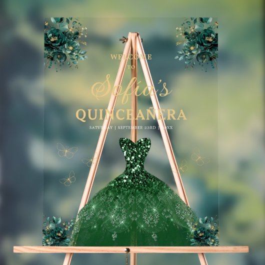 Emerald Green Gold Princess Quinceañera Welkom Acryl Bord (Neutraal)