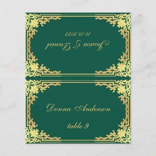 Emerald Green Gold Printed Name Wedding Place Card (Voorkant)