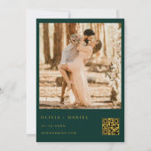 Emerald Green Gold QR Code Foto Elegant Huwelijk Kaart (Achterkant)