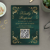 Emerald Green Gold QR Code RSVP Weddenschap Websit Informatiekaartje