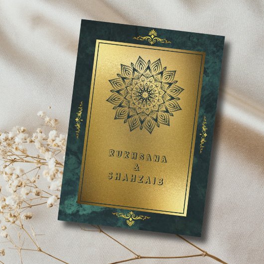 Emerald Green Gold QR Code RSVP Weddenschap Websit Informatiekaartje