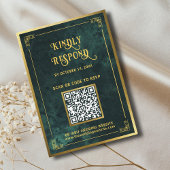 Emerald Green Gold QR Code RSVP Weddenschap Websit Informatiekaartje