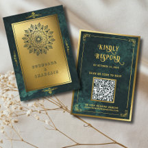 Emerald Green Gold QR Code RSVP Weddenschap Websit