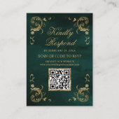 Emerald Green Gold QR Code RSVP Weddenschap Websit Informatiekaartje (Voorkant)