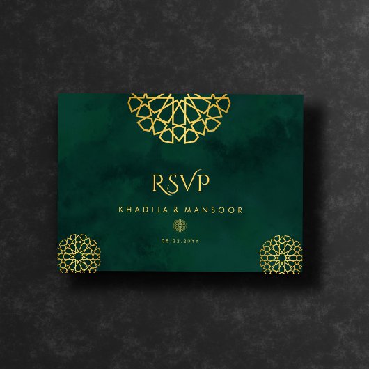 Emerald Green Gold  QR-code Trouwen RSVP Informatiekaartje
