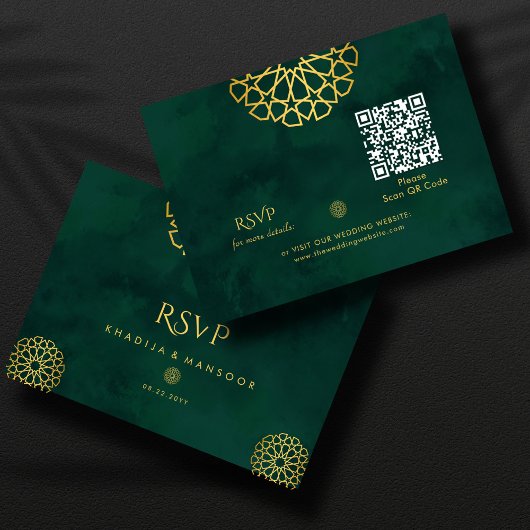Emerald Green Gold  QR-code Trouwen RSVP Informatiekaartje