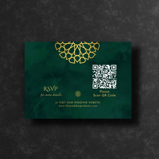Emerald Green Gold QR-code Trouwen RSVP Informatiekaartje