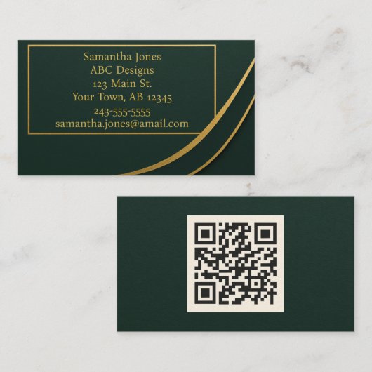 Emerald Green & Gold QR Code Visitekaartje (Voorkant / Achterkant)