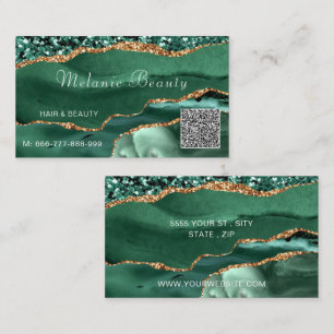 Emerald Green Gold QR Code Zakelijke Kaart Sjabloo Visitekaartje