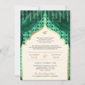 Emerald Green Gold Quatrefoil QR Code Sikh Wedding Kaart (Voorkant)