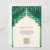 Emerald Green Gold Quatrefoil QR Code Sikh Wedding Kaart (Achterkant)
