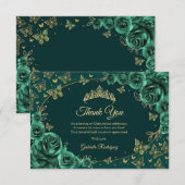 Emerald Green Gold Quinceanera Bedankkaart (Voorkant / Achterkant)