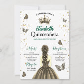 Emerald Green Gold Quinceañera Invitation Kaart (Voorkant)