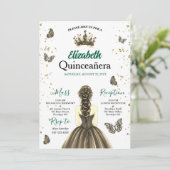 Emerald Green Gold Quinceañera Invitation Kaart (Staand voorkant)